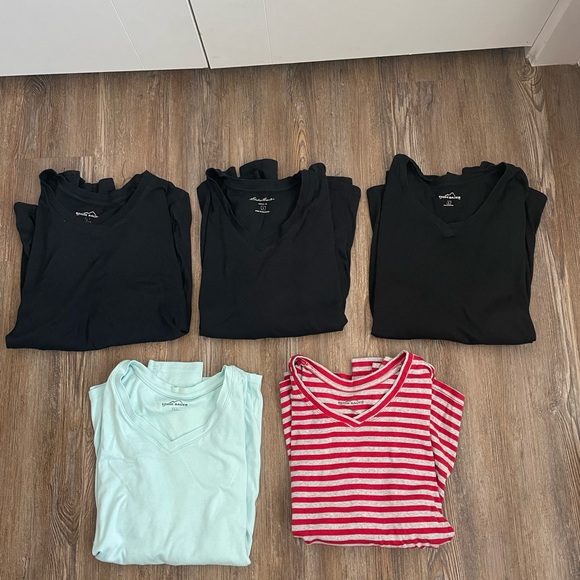 Lot of 5 Eddie Bauer Women's Long Sleeve Tops - Black, Light Blue, Red Striped - Picture 1 of 11